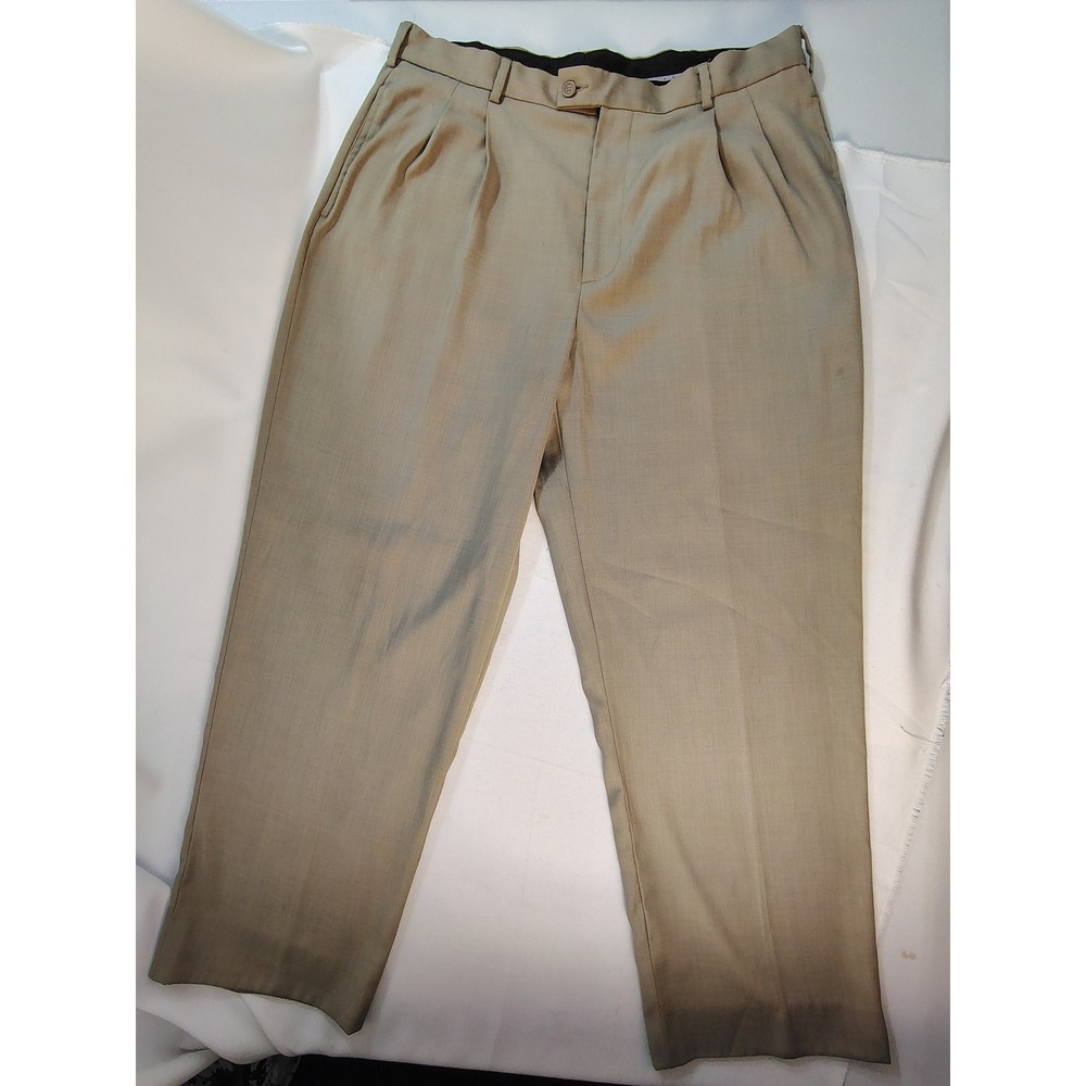 J Ferrar Mens Pleated Dress Pants Tan Khaki Reg Fit Straight Leg Classic 38x34